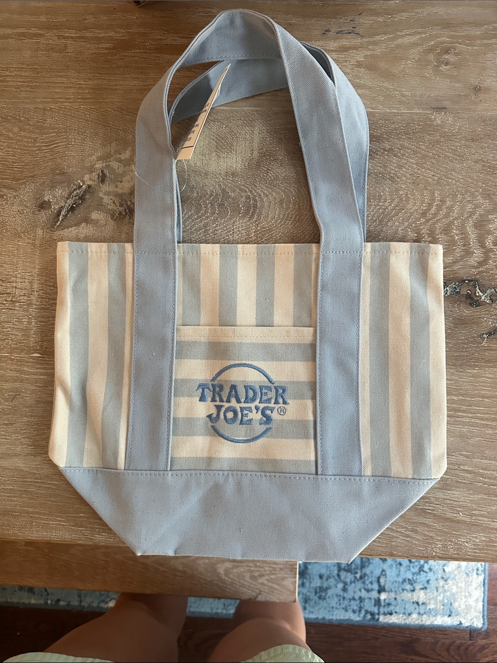 Trader Joe's Blue & Cream Striped Canvas Tote